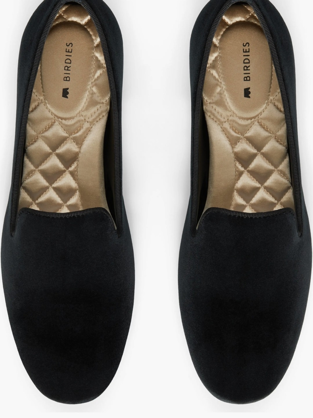 Birdies Black Velvet Quilted-Insole Slip-Ons